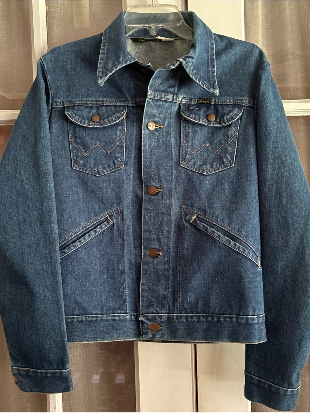 VTG 80’s Mens Wrangler Trucker Jean Jacket 14oz Sanforset No Fault Denim USA 40L